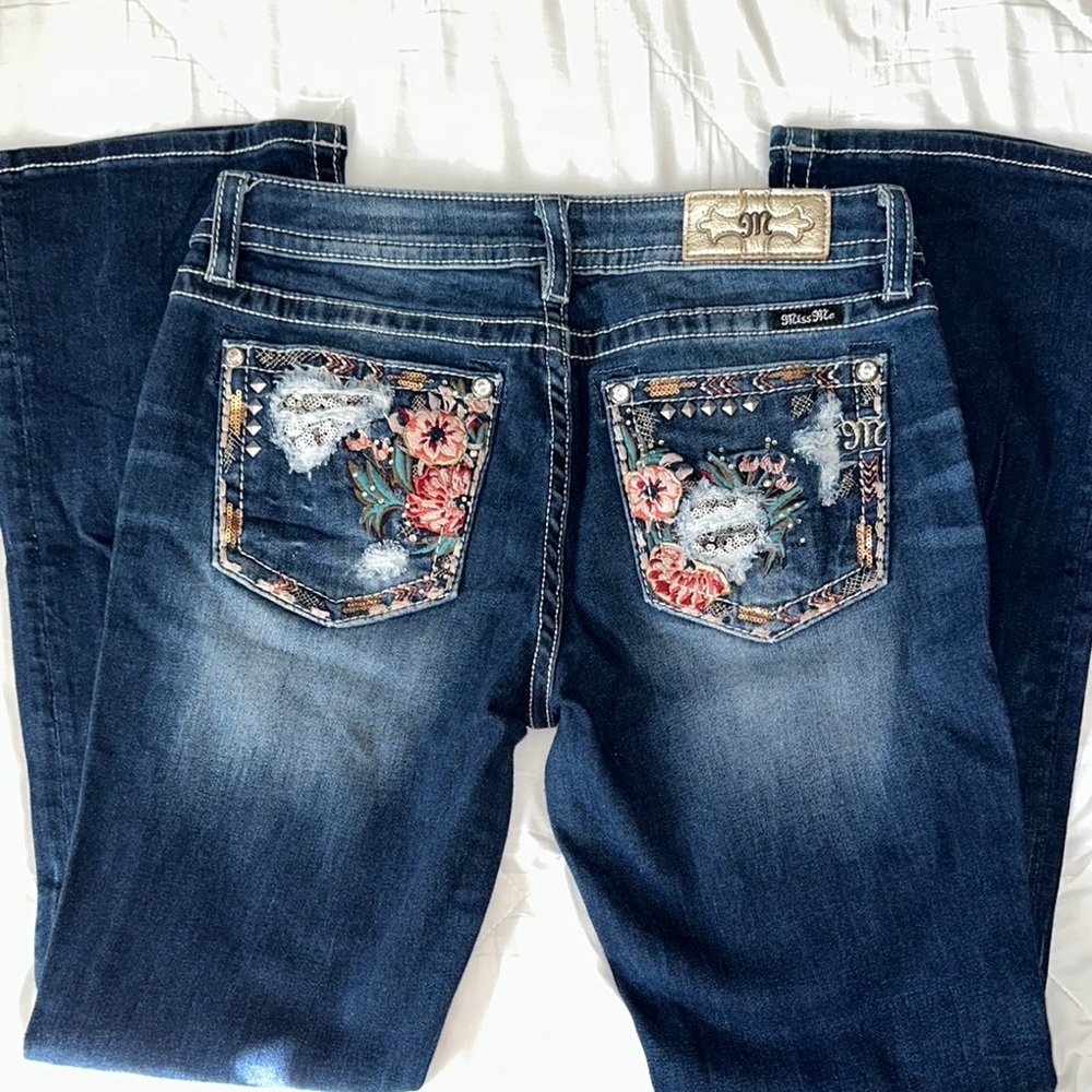 Stylish Blue Embroidered Miss Me Women's Jeans